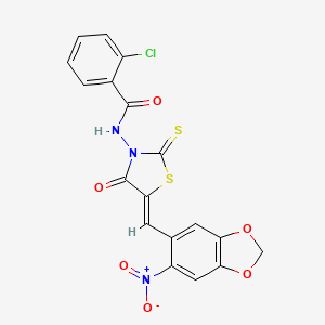 2-CHLORO-N~1~-{5-[(Z)-1-(6-NITRO-1,3-BENZODIOXOL-5-YL)METHYLIDENE]-4-OXO-2-THIOXO-1,3-THIAZOLAN-3-YL}BENZAMIDE