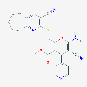 molecular formula C25H23N5O3S B460304 methyl 6-amino-5-cyano-2-{[(3-cyano-6,7,8,9-tetrahydro-5H-cyclohepta[b]pyridin-2-yl)sulfanyl]methyl}-4-(4-pyridinyl)-4H-pyran-3-carboxylate 
