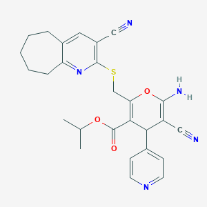 molecular formula C27H27N5O3S B460308 propan-2-yl 6-amino-5-cyano-2-[(3-cyano-6,7,8,9-tetrahydro-5H-cyclohepta[b]pyridin-2-yl)sulfanylmethyl]-4-pyridin-4-yl-4H-pyran-3-carboxylate CAS No. 445384-11-2