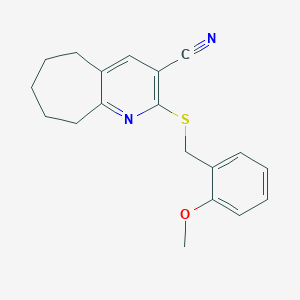molecular formula C19H20N2OS B460311 2-[(2-methoxybenzyl)sulfanyl]-6,7,8,9-tetrahydro-5H-cyclohepta[b]pyridine-3-carbonitrile CAS No. 445384-18-9