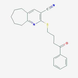 molecular formula C21H22N2OS B460314 2-[(4-oxo-4-phenylbutyl)sulfanyl]-6,7,8,9-tetrahydro-5H-cyclohepta[b]pyridine-3-carbonitrile CAS No. 445384-16-7