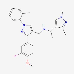 molecular formula C25H28FN5O B4603178 1-(1,3-dimethyl-1H-pyrazol-4-yl)-N-{[3-(3-fluoro-4-methoxyphenyl)-1-(2-methylphenyl)-1H-pyrazol-4-yl]methyl}ethanamine 