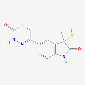 B046032 5-(3-Methyl-3-methylthio-2-oxo-1H-indol-5-yl)-3,6-dihydro-1,3,4-thiadiazin-2-one CAS No. 122280-58-4