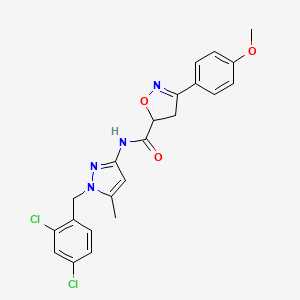 molecular formula C22H20Cl2N4O3 B4603226 N~5~-[1-(2,4-DICHLOROBENZYL)-5-METHYL-1H-PYRAZOL-3-YL]-3-(4-METHOXYPHENYL)-4,5-DIHYDRO-5-ISOXAZOLECARBOXAMIDE 