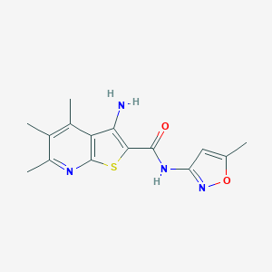 molecular formula C15H16N4O2S B460329 3-amino-4,5,6-trimethyl-N-(5-methyl-3-isoxazolyl)thieno[2,3-b]pyridine-2-carboxamide CAS No. 354556-57-3
