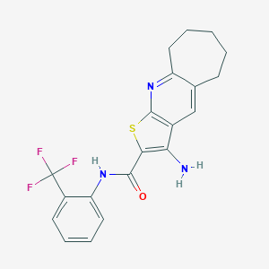 molecular formula C20H18F3N3OS B460334 6-Amino-N-[2-(trifluoromethyl)phenyl]-4-thia-2-azatricyclo[7.5.0.03,7]tetradeca-1,3(7),5,8-tetraene-5-carboxamide CAS No. 387831-27-8
