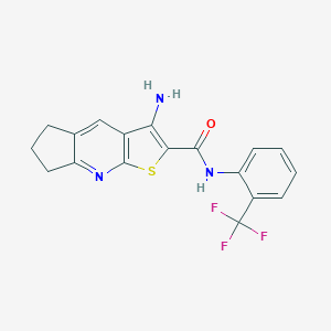 molecular formula C18H14F3N3OS B460341 3-amino-N-[2-(trifluoromethyl)phenyl]-6,7-dihydro-5H-cyclopenta[b]thieno[3,2-e]pyridine-2-carboxamide CAS No. 445384-37-2