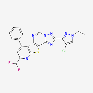 4-(4-chloro-1-ethylpyrazol-3-yl)-13-(difluoromethyl)-11-phenyl-16-thia-3,5,6,8,14-pentazatetracyclo[7.7.0.02,6.010,15]hexadeca-1(9),2,4,7,10(15),11,13-heptaene