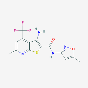 molecular formula C14H11F3N4O2S B460345 3-amino-6-methyl-N-(5-methyl-1,2-oxazol-3-yl)-4-(trifluoromethyl)thieno[2,3-b]pyridine-2-carboxamide CAS No. 354556-59-5