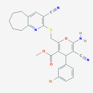 molecular formula C26H23BrN4O3S B460348 methyl 6-amino-4-(3-bromophenyl)-5-cyano-2-[(3-cyano-6,7,8,9-tetrahydro-5H-cyclohepta[b]pyridin-2-yl)sulfanylmethyl]-4H-pyran-3-carboxylate CAS No. 354556-65-3