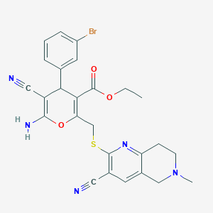molecular formula C26H24BrN5O3S B460350 ethyl 6-amino-4-(3-bromophenyl)-5-cyano-2-{[(3-cyano-6-methyl-5,6,7,8-tetrahydro[1,6]naphthyridin-2-yl)sulfanyl]methyl}-4H-pyran-3-carboxylate 