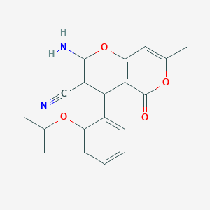 molecular formula C19H18N2O4 B460360 2-amino-4-(2-isopropoxyphenyl)-7-methyl-5-oxo-4H,5H-pyrano[4,3-b]pyran-3-carbonitrile 