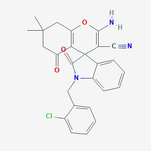 molecular formula C26H22ClN3O3 B460361 2-Amino-1'-[(2-chlorophenyl)methyl]-7,7-dimethyl-2',5-dioxospiro[6,8-dihydrochromene-4,3'-indole]-3-carbonitrile CAS No. 354556-74-4
