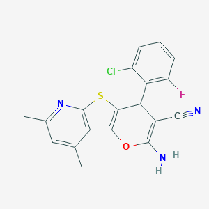 molecular formula C19H13ClFN3OS B460362 2-amino-4-(2-chloro-6-fluorophenyl)-7,9-dimethyl-4H-pyrano[2',3':4,5]thieno[2,3-b]pyridine-3-carbonitrile CAS No. 445384-67-8