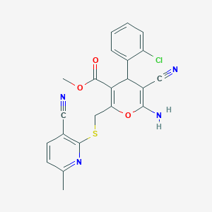 molecular formula C22H17ClN4O3S B460372 methyl 6-amino-4-(2-chlorophenyl)-5-cyano-2-[(3-cyano-6-methylpyridin-2-yl)sulfanylmethyl]-4H-pyran-3-carboxylate CAS No. 387831-28-9
