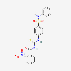 molecular formula C21H18N4O5S2 B4603759 N-{[(4-{[methyl(phenyl)amino]sulfonyl}phenyl)amino]carbonothioyl}-2-nitrobenzamide 