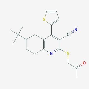 molecular formula C21H24N2OS2 B460376 6-Tert-butyl-2-(2-oxopropylsulfanyl)-4-thiophen-2-yl-5,6,7,8-tetrahydroquinoline-3-carbonitrile CAS No. 496804-95-6