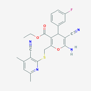 molecular formula C24H21FN4O3S B460379 ethyl 6-amino-5-cyano-2-[(3-cyano-4,6-dimethylpyridin-2-yl)sulfanylmethyl]-4-(3-fluorophenyl)-4H-pyran-3-carboxylate CAS No. 445384-82-7