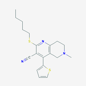 molecular formula C19H23N3S2 B460380 6-Methyl-2-(pentylsulfanyl)-4-(2-thienyl)-5,6,7,8-tetrahydro[1,6]naphthyridine-3-carbonitrile 
