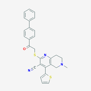 molecular formula C28H23N3OS2 B460381 6-methyl-2-[2-oxo-2-(4-phenylphenyl)ethyl]sulfanyl-4-thiophen-2-yl-7,8-dihydro-5H-1,6-naphthyridine-3-carbonitrile CAS No. 445384-92-9