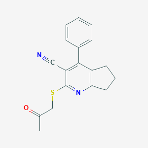 molecular formula C18H16N2OS B460385 2-[(2-oxopropyl)sulfanyl]-4-phenyl-6,7-dihydro-5H-cyclopenta[b]pyridine-3-carbonitrile CAS No. 445384-97-4