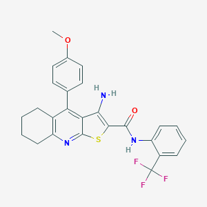 molecular formula C26H22F3N3O2S B460393 3-amino-4-(4-methoxyphenyl)-N-[2-(trifluoromethyl)phenyl]-5,6,7,8-tetrahydrothieno[2,3-b]quinoline-2-carboxamide CAS No. 445385-20-6