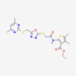 Ethyl 2-({[(5-{[(4,6-dimethylpyrimidin-2-yl)sulfanyl]methyl}-1,3,4-oxadiazol-2-yl)sulfanyl]acetyl}amino)-4,5-dimethylthiophene-3-carboxylate