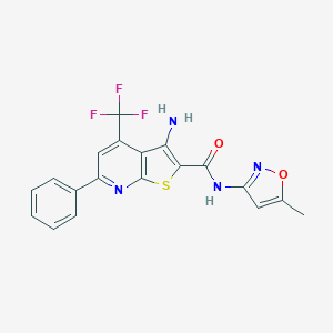 molecular formula C19H13F3N4O2S B460398 3-amino-N-(5-methyl-3-isoxazolyl)-6-phenyl-4-(trifluoromethyl)thieno[2,3-b]pyridine-2-carboxamide CAS No. 626218-60-8