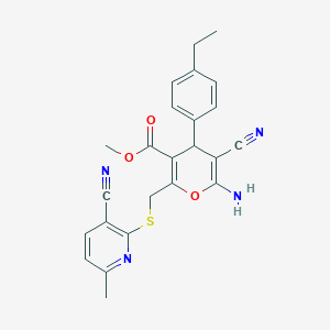 molecular formula C24H22N4O3S B460405 methyl 6-amino-5-cyano-2-[(3-cyano-6-methylpyridin-2-yl)sulfanylmethyl]-4-(4-ethylphenyl)-4H-pyran-3-carboxylate CAS No. 445385-25-1