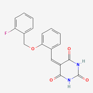 molecular formula C18H13FN2O4 B4604282 5-({2-[(2-FLUOROPHENYL)METHOXY]PHENYL}METHYLIDENE)-1,3-DIAZINANE-2,4,6-TRIONE 