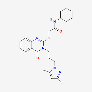 molecular formula C24H31N5O2S B4604310 N~1~-CYCLOHEXYL-2-({3-[3-(3,5-DIMETHYL-1H-PYRAZOL-1-YL)PROPYL]-4-OXO-3,4-DIHYDRO-2-QUINAZOLINYL}SULFANYL)ACETAMIDE 