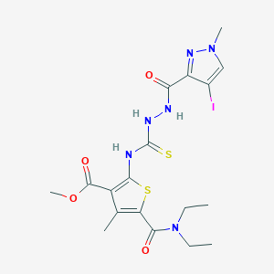 molecular formula C18H23IN6O4S2 B4604355 methyl 5-[(diethylamino)carbonyl]-2-[({2-[(4-iodo-1-methyl-1H-pyrazol-3-yl)carbonyl]hydrazino}carbonothioyl)amino]-4-methyl-3-thiophenecarboxylate 