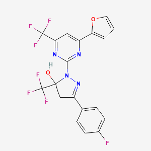 molecular formula C19H11F7N4O2 B4604423 3-(4-fluorophenyl)-1-[4-(2-furyl)-6-(trifluoromethyl)-2-pyrimidinyl]-5-(trifluoromethyl)-4,5-dihydro-1H-pyrazol-5-ol 