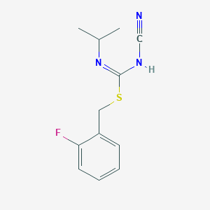 molecular formula C12H14FN3S B460446 (2-fluorophenyl)methyl N-cyano-N'-propan-2-ylcarbamimidothioate CAS No. 445385-76-2