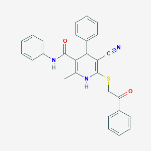 molecular formula C28H23N3O2S B460453 5-cyano-2-methyl-6-[(2-oxo-2-phenylethyl)sulfanyl]-N,4-diphenyl-1,4-dihydro-3-pyridinecarboxamide CAS No. 445385-90-0