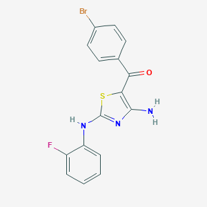 molecular formula C16H11BrFN3OS B460454 [4-Amino-2-(2-fluoroanilino)-1,3-thiazol-5-yl](4-bromophenyl)methanone CAS No. 445385-92-2