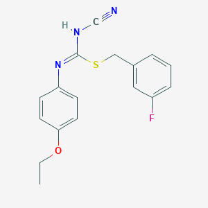 molecular formula C17H16FN3OS B460455 3-fluorobenzyl N'-cyano-N-(4-ethoxyphenyl)carbamimidothioate CAS No. 445385-65-9