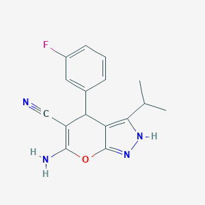 molecular formula C16H15FN4O B460459 6-Amino-4-(3-fluorophenyl)-3-isopropyl-2,4-dihydropyrano[2,3-c]pyrazole-5-carbonitrile 