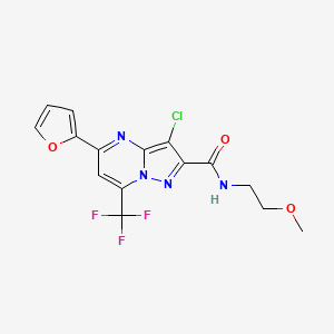 molecular formula C15H12ClF3N4O3 B4604604 3-chloro-5-(furan-2-yl)-N-(2-methoxyethyl)-7-(trifluoromethyl)pyrazolo[1,5-a]pyrimidine-2-carboxamide 