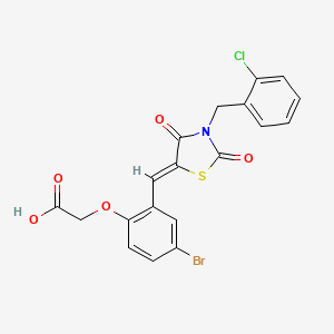 molecular formula C19H13BrClNO5S B4604611 (4-bromo-2-{[3-(2-chlorobenzyl)-2,4-dioxo-1,3-thiazolidin-5-ylidene]methyl}phenoxy)acetic acid 