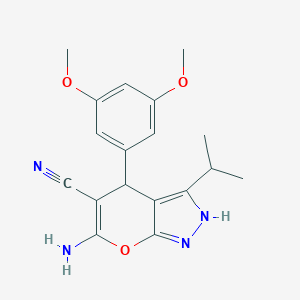 molecular formula C18H20N4O3 B460463 6-Amino-4-(3,5-dimethoxyphenyl)-3-isopropyl-2,4-dihydropyrano[2,3-c]pyrazole-5-carbonitrile 