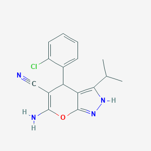 molecular formula C16H15ClN4O B460465 6-Amino-4-(2-chlorophenyl)-3-isopropyl-2,4-dihydropyrano[2,3-c]pyrazole-5-carbonitrile 