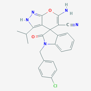 molecular formula C24H20ClN5O2 B460466 6-amino-1'-[(4-chlorophenyl)methyl]-2'-oxo-3-propan-2-ylspiro[2H-pyrano[2,3-c]pyrazole-4,3'-indole]-5-carbonitrile CAS No. 674807-66-0