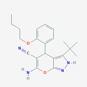 molecular formula C21H26N4O2 B460467 6-Amino-4-[2-(butyloxy)phenyl]-3-(1,1-dimethylethyl)-2,4-dihydropyrano[2,3-c]pyrazole-5-carbonitrile CAS No. 496805-34-6