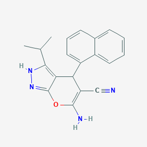 molecular formula C20H18N4O B460469 6-Amino-3-isopropyl-4-(1-naphthyl)-2,4-dihydropyrano[2,3-c]pyrazole-5-carbonitrile 