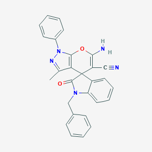 molecular formula C28H21N5O2 B460470 6'-氨基-1-苄基-3'-甲基-2-氧代-1'-苯基螺[吲哚-3,4'-吡喃并[2,3-c]吡唑]-5'-腈 CAS No. 445390-57-8
