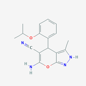 molecular formula C17H18N4O2 B460482 6-Amino-3-methyl-4-{2-[(1-methylethyl)oxy]phenyl}-2,4-dihydropyrano[2,3-c]pyrazole-5-carbonitrile CAS No. 496805-36-8