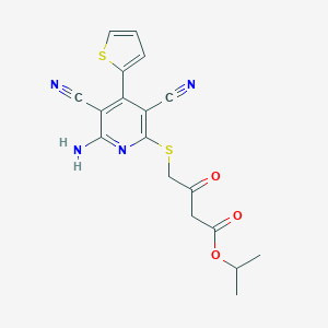 molecular formula C18H16N4O3S2 B460483 Isopropyl 4-{[6-amino-3,5-dicyano-4-(2-thienyl)-2-pyridinyl]sulfanyl}-3-oxobutanoate 