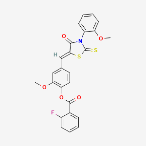 molecular formula C25H18FNO5S2 B4604830 [2-methoxy-4-[(Z)-[3-(2-methoxyphenyl)-4-oxo-2-sulfanylidene-1,3-thiazolidin-5-ylidene]methyl]phenyl] 2-fluorobenzoate 