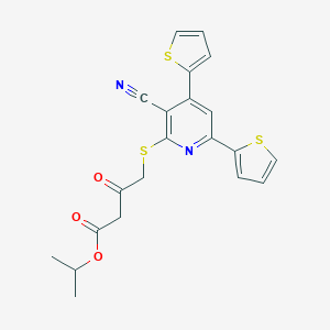 molecular formula C21H18N2O3S3 B460485 Isopropyl 4-{[3-cyano-4,6-di(2-thienyl)-2-pyridinyl]sulfanyl}-3-oxobutanoate 